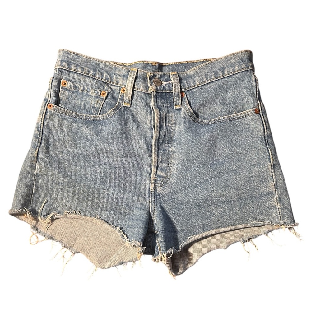 Levi's Light Blue Frayed Jean Shorts